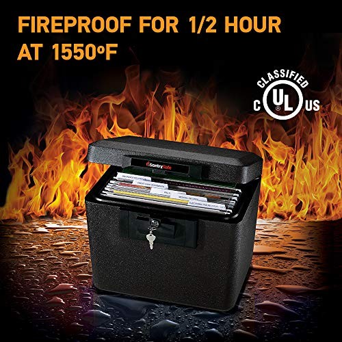 Sentrysafe Black Fireproof Document Box With Key Lock, Safe Secures Fi