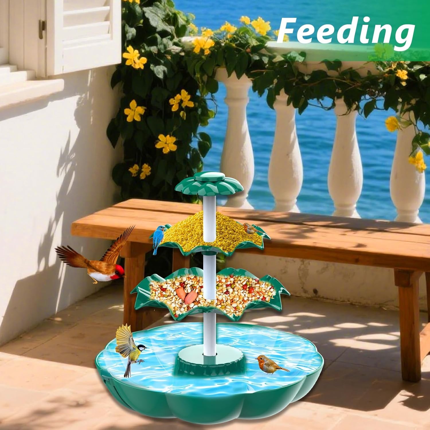 Solar Fountain, Solar Powered Water Fountain – 6.5W Dark Green 3-Tier Fountain,g