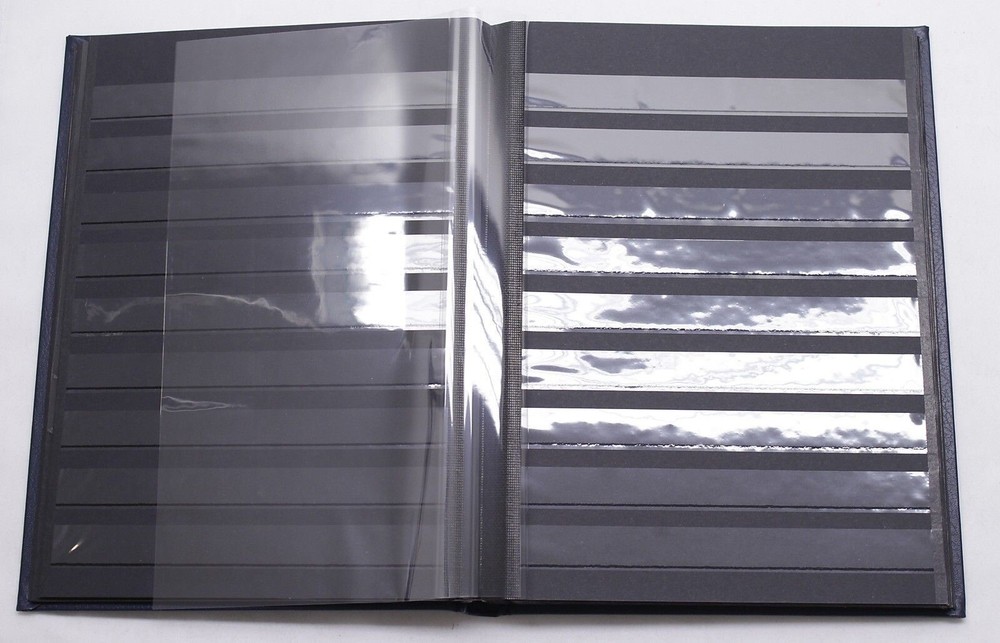 BLUE LEATHER 32 Page Stamp Stock Book, Black Pages, 9 Strips/Page - FREE SHIP