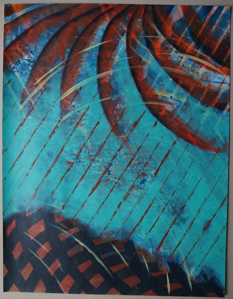 Acrylic Painting Abstract Composition - Signed TEMPE (20th)