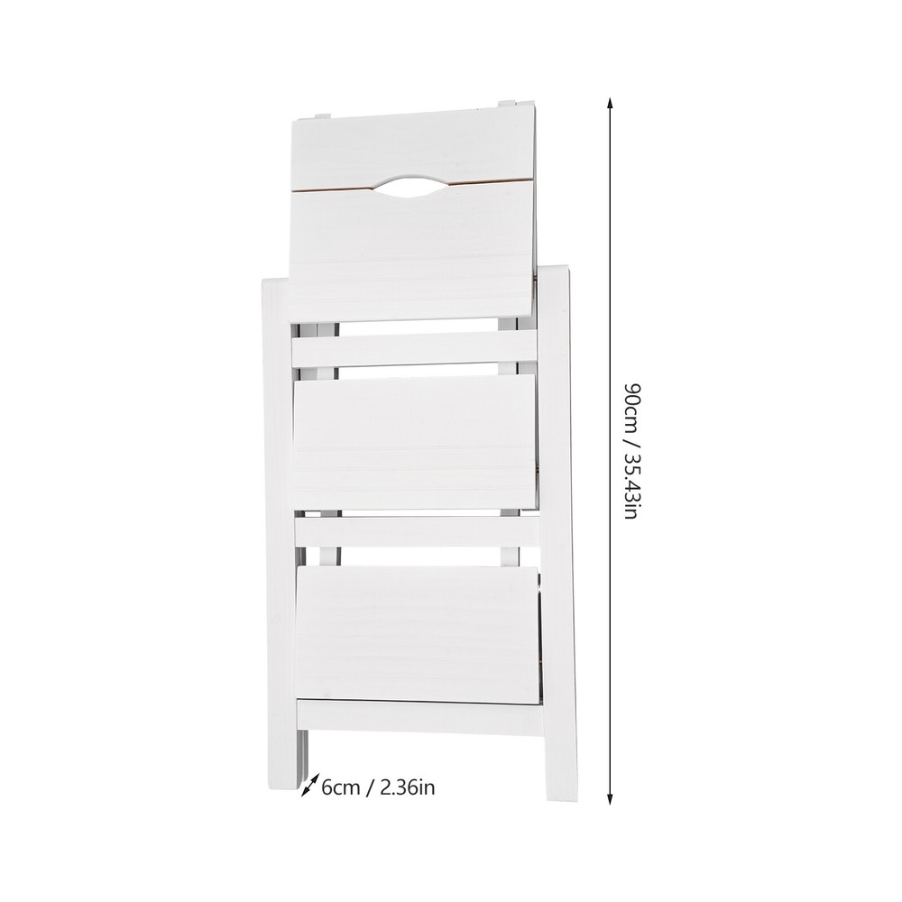 3-layer Folding Step Ladder Folding Wooden Step Stool Not Require Assembly White