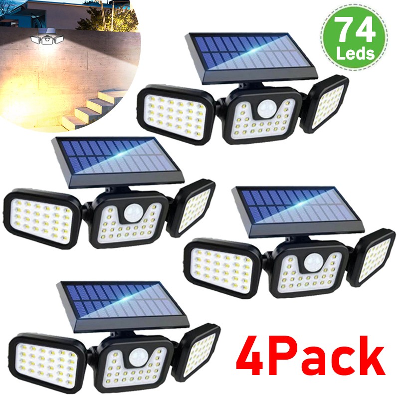 4 Pack LED Motion Sensor Solar Lights Outdoor IP65 Waterproof Security Lamp