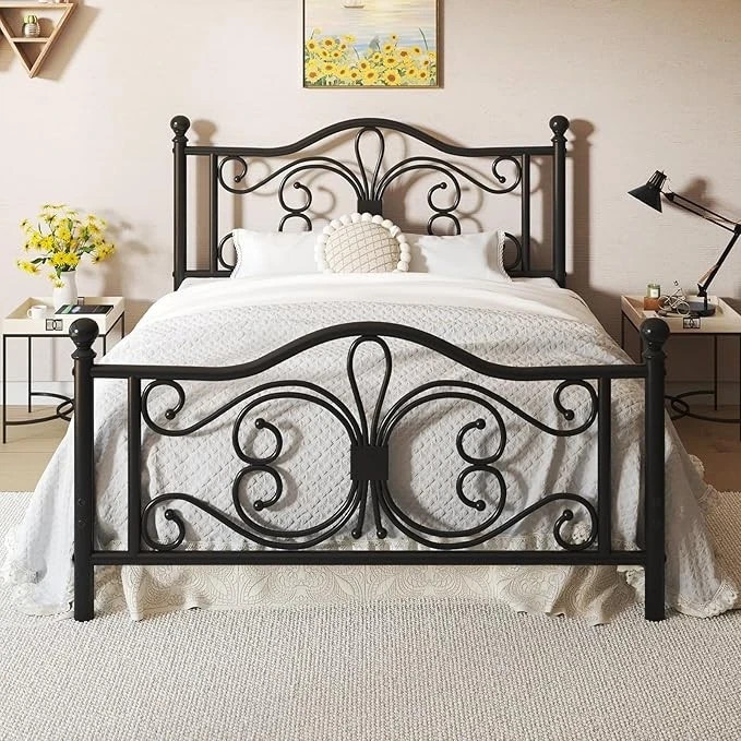 Full Size Bed Frame/Metal Platform Bed Frame with Butterfly Pattern Design