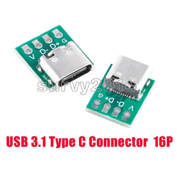 10Pcs USB 3.1 Type C 16Pin Test PCB Board Adapter 16P Connector Socket
