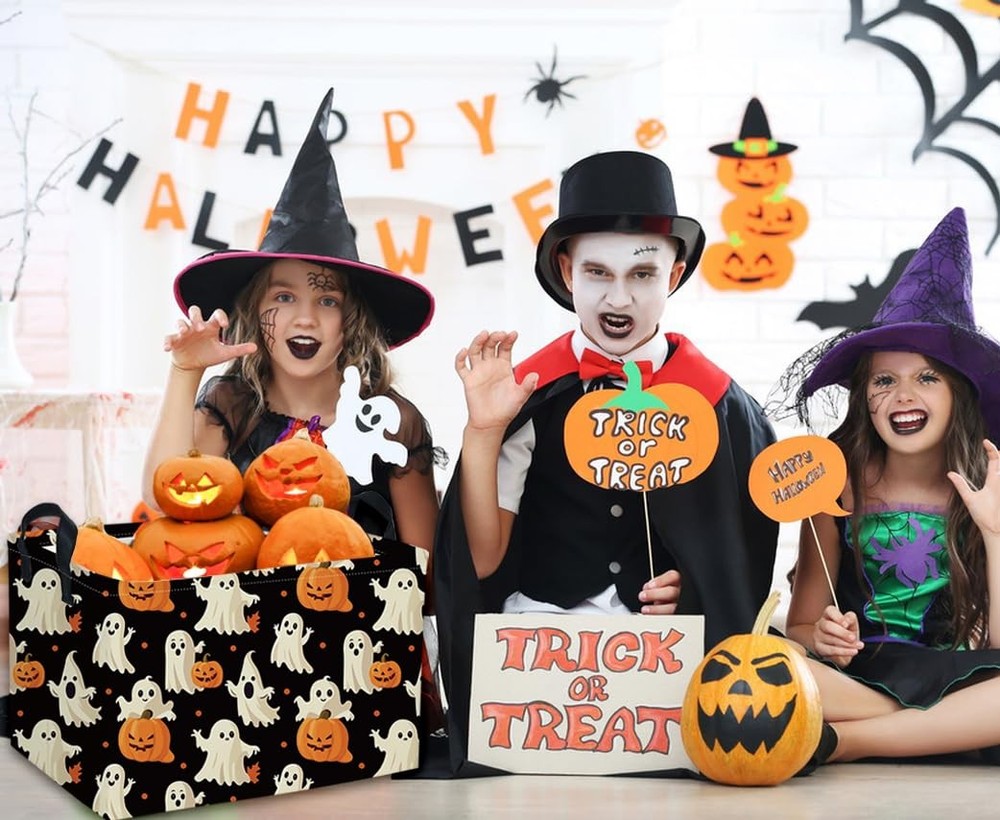 DDBASKET Rectangular Halloween Basket Pumpkin Baskets Trick Black