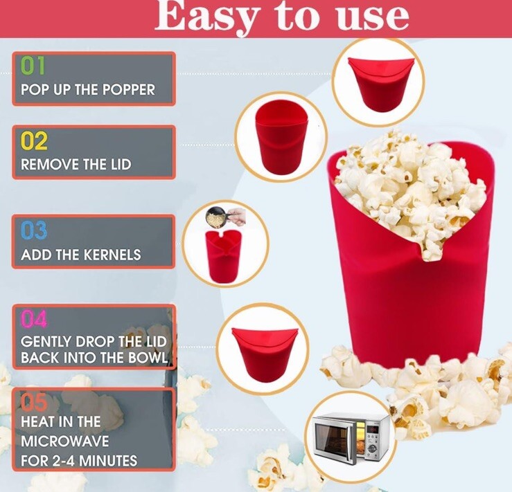 Red Silicone Microwave Popcorn Maker Cup