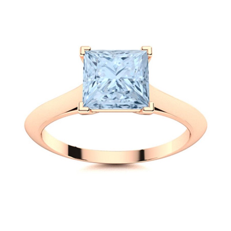 Square Aquamarine Gemstone Sterling Silver Solitaire Statement Ring Jewelry