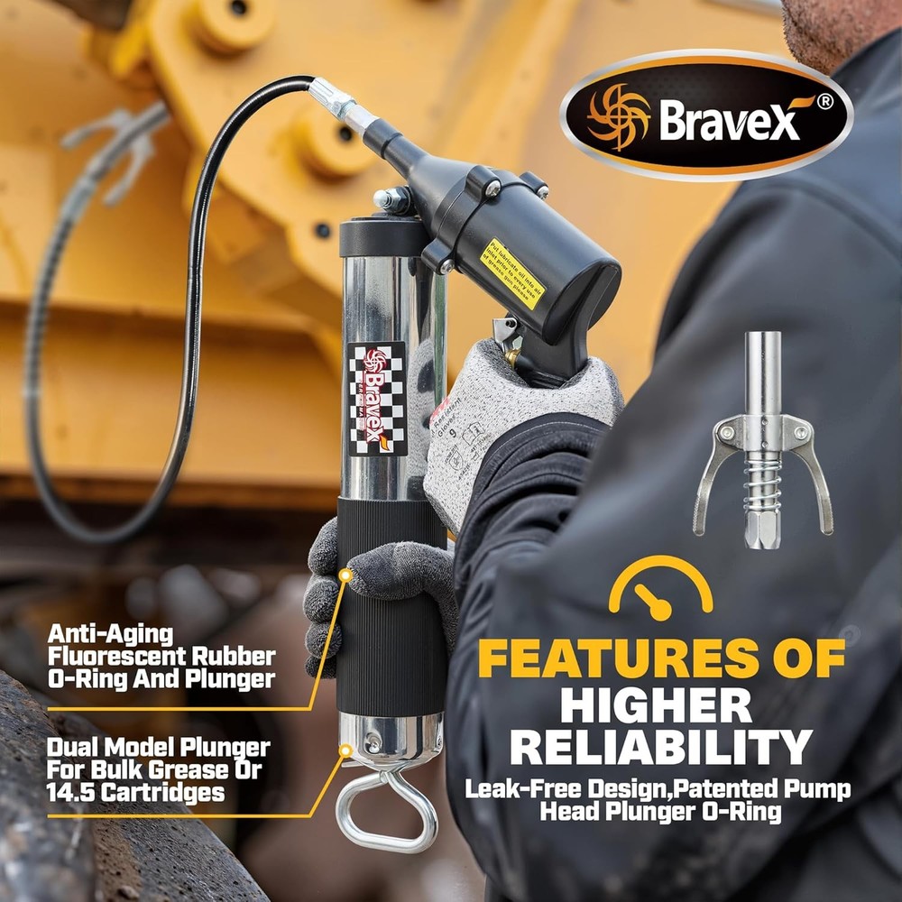 Pneumatic Grease Gun Automatic W/Quick Release Coupler,6000 PSI Air Compressor