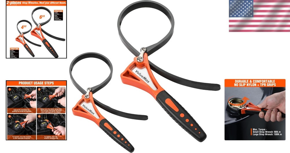 High-Quality Adjustable Strap Wrench Set for DIYers: 4" & 6" Maximum Diameter