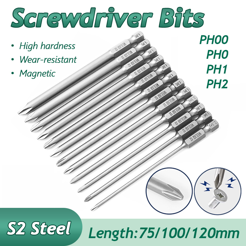 Magnetic Screwdriver Power Drill Bit Set 75/100/120mm Long Pozi Phillips 1/4"Hex