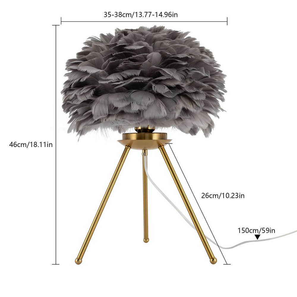 Gray Feather Table Lamp Tripod Lamp, Feather Lamp, Table Light Hand Control US~！