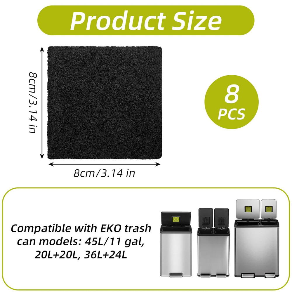 8 Pack Trash Can Odor Filter Refills for Compost Bin, Square Carbon Compost Filt