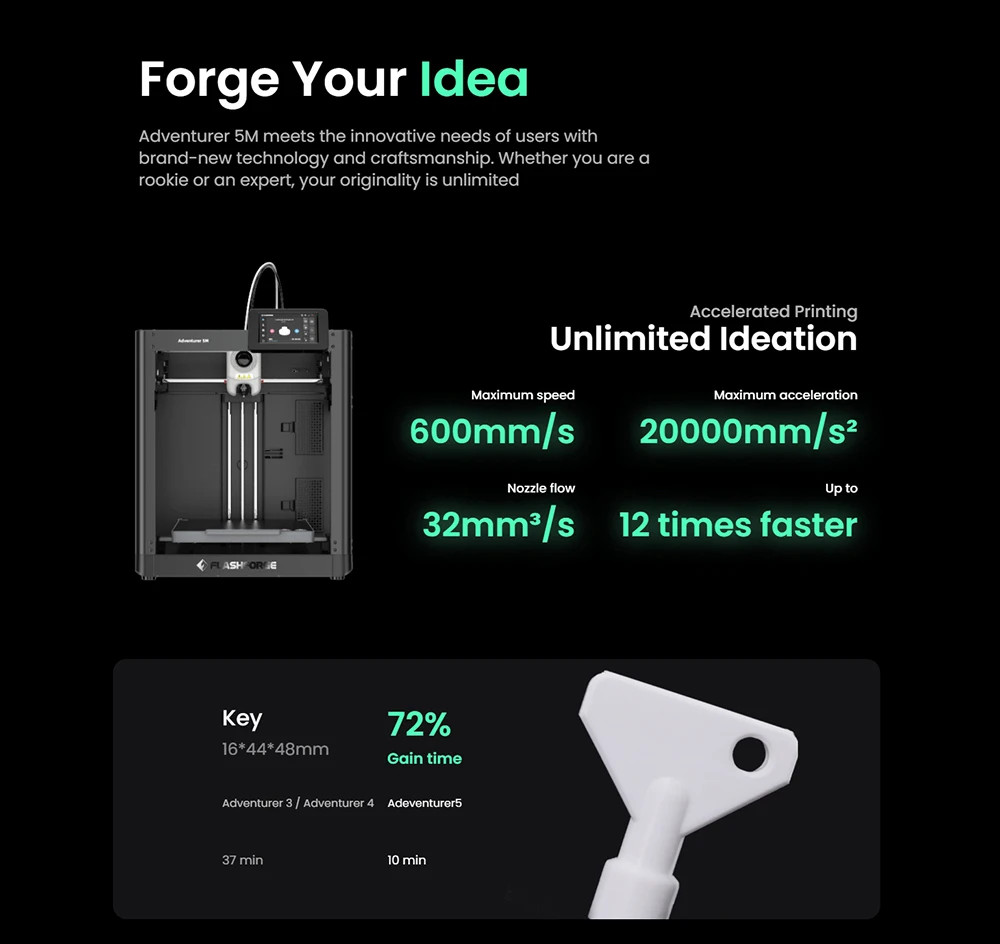 Flashforge Adventurer 5M 3d Printer High Speed Full-auto Leveling