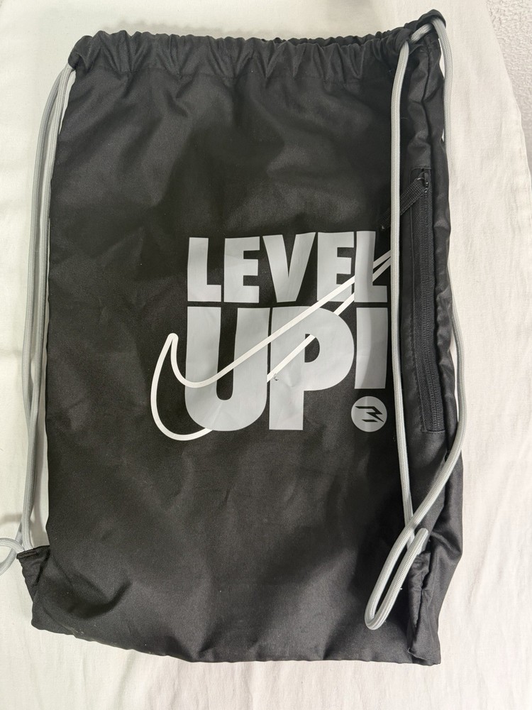 Nike Drawstring Gym Bag Black Level Up Design Adjustable Strap Pocket