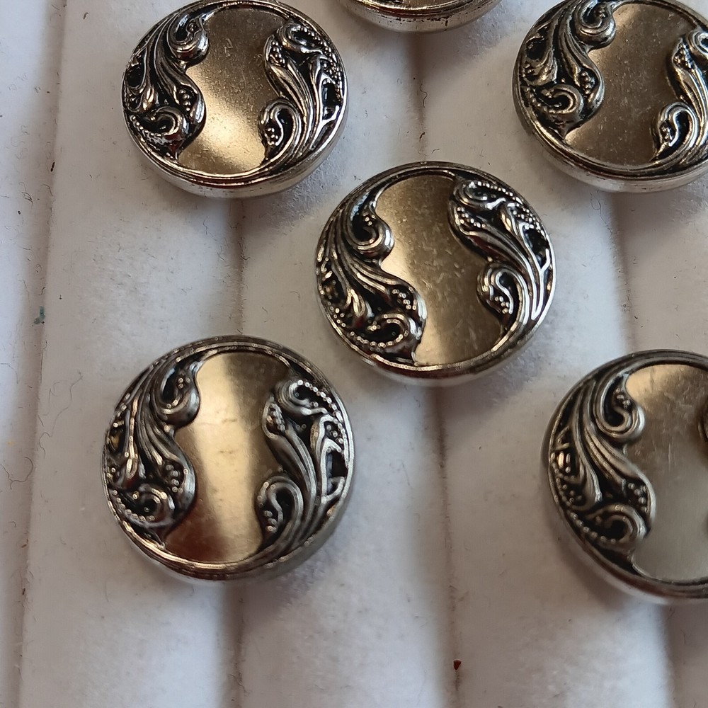 Silver Scroll Blazer Coat Buttons 9 Measures 3/4" Across