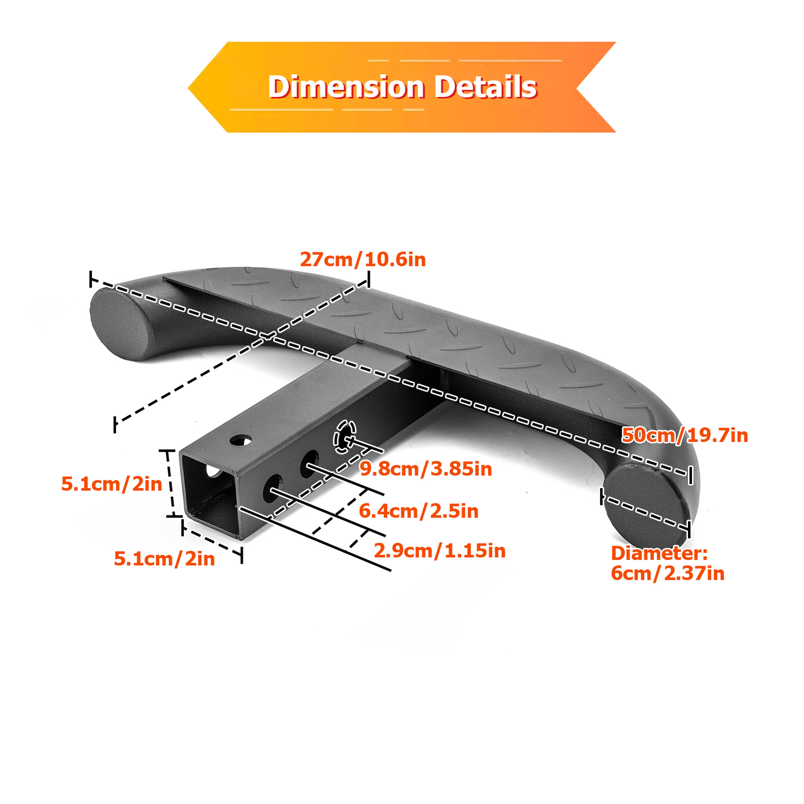 Trailer Towing Hitch Step Bar Rear Bumper Guard Fits 2'' Inch Receiver