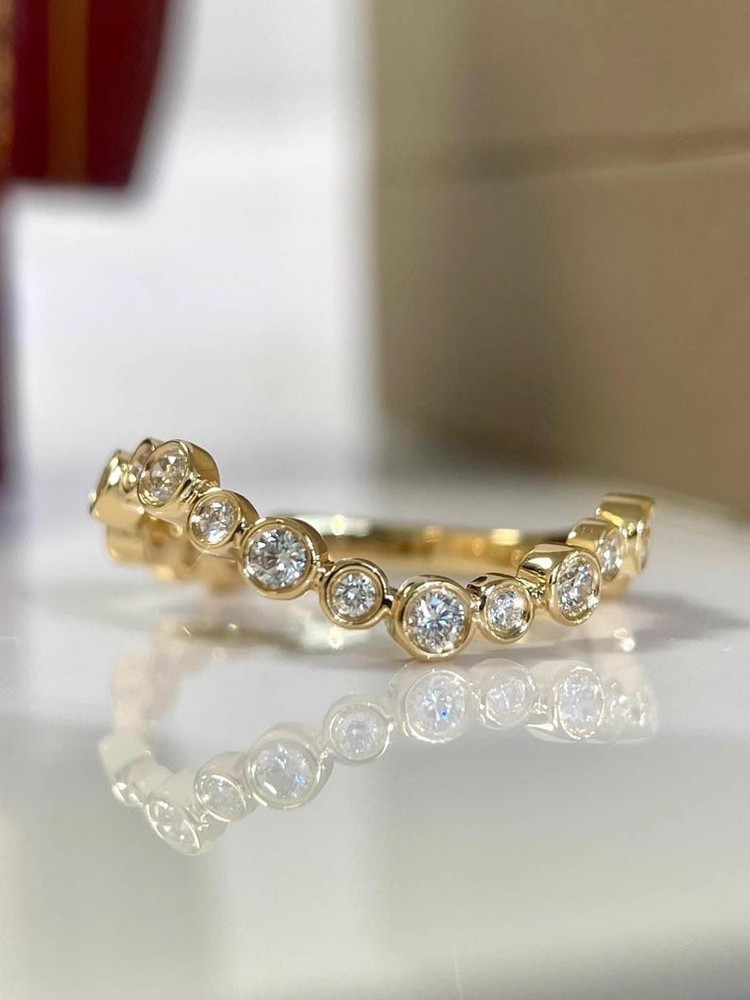 0.33CT Bezel Bubble Wave Moissanite Ring Curved Stackable Half Eternity Band