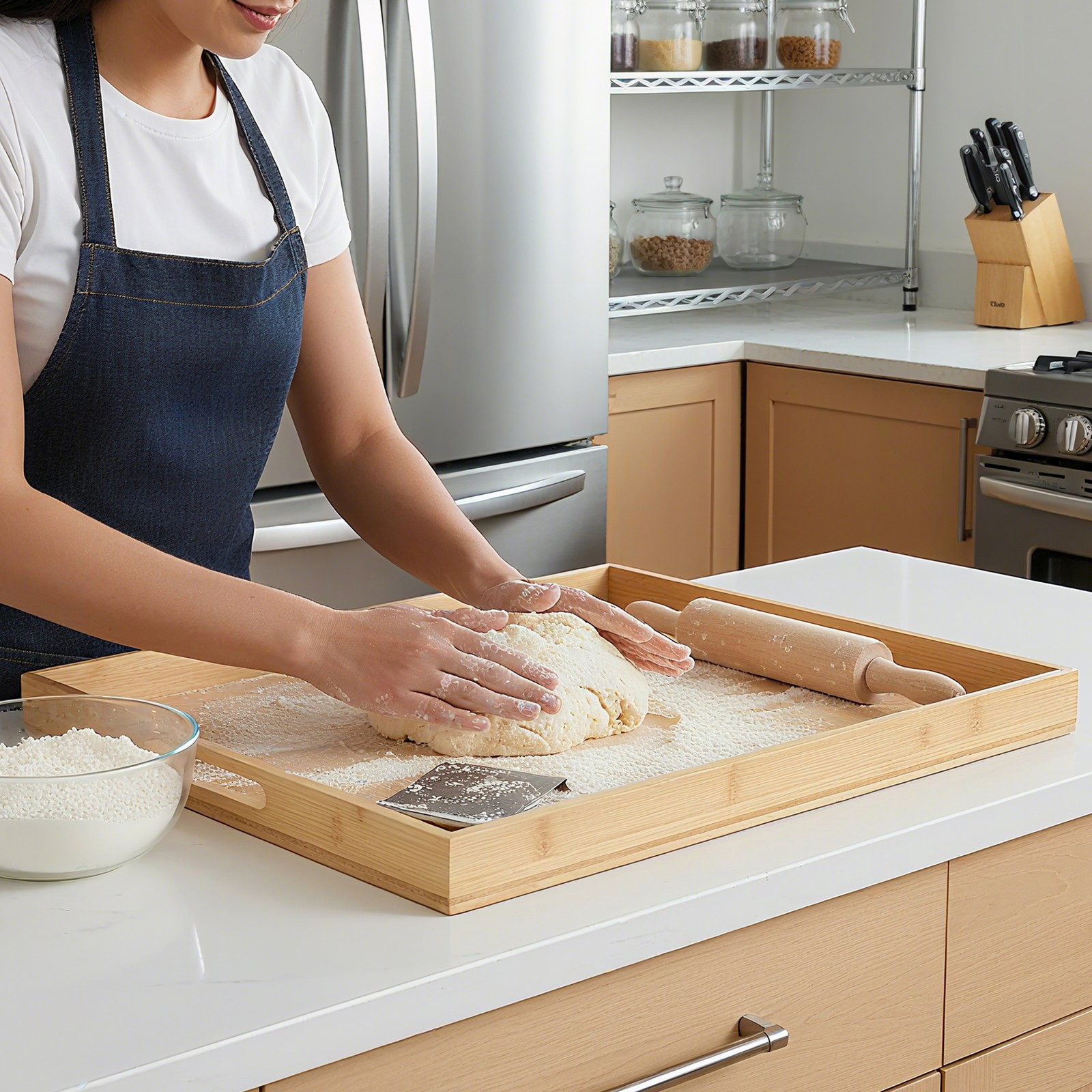 30"x22" Stove Top Cover Wooden Noodle Board with Handles for Gas Electric Stove