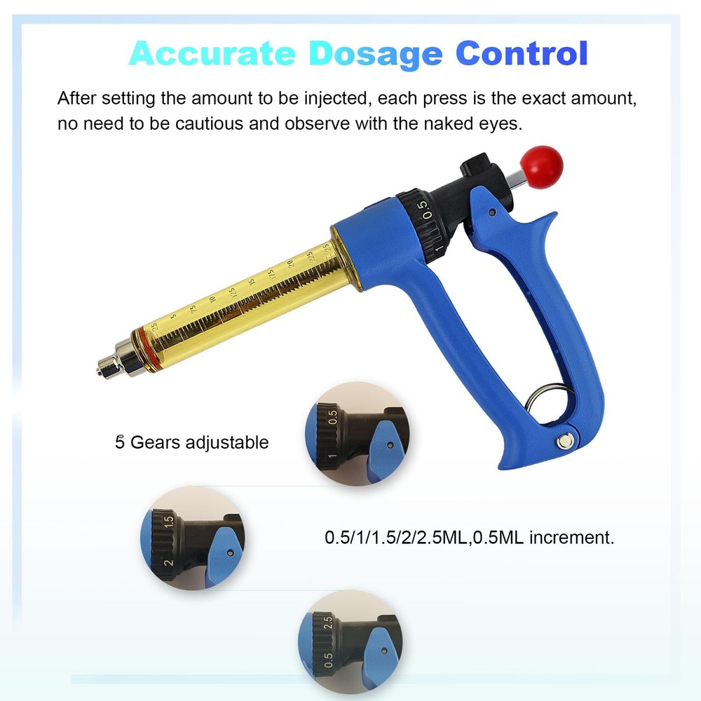 RANCH CHOICE 25ml Livestock Syringe with Colored Piston Knobs Adjustable Repeati