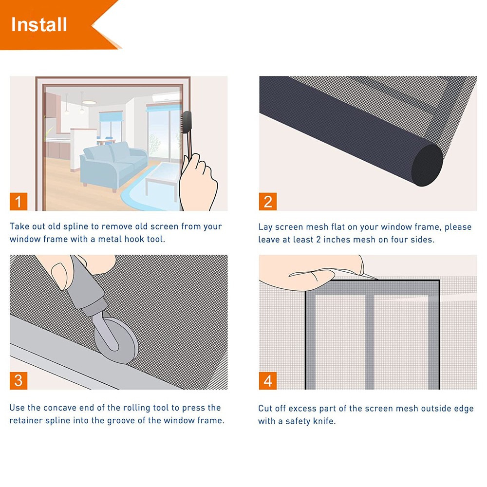 Doors Windows Screen Replacement PVC / nylon Screen Mesh Roll Cuttable DIY