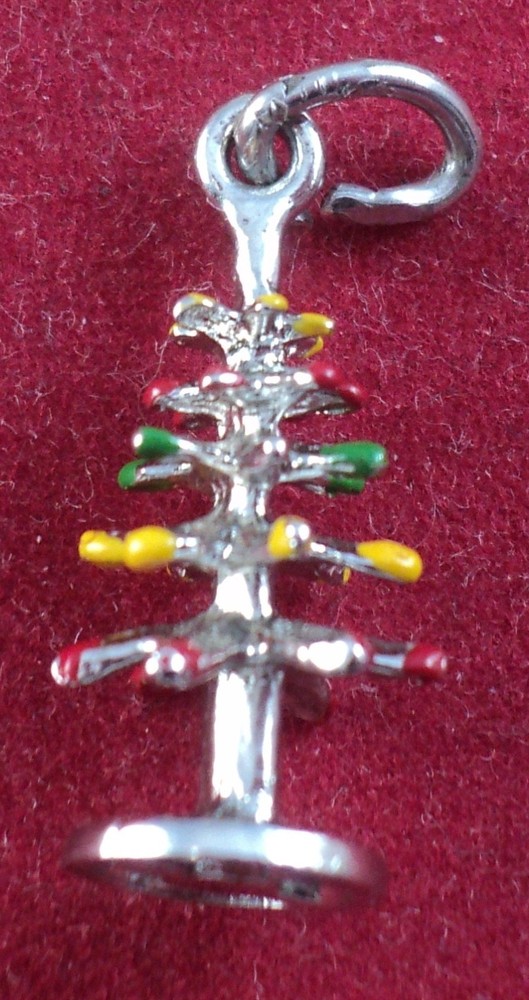 SILVER Charm  CHRISTMAS TREE w COLORS