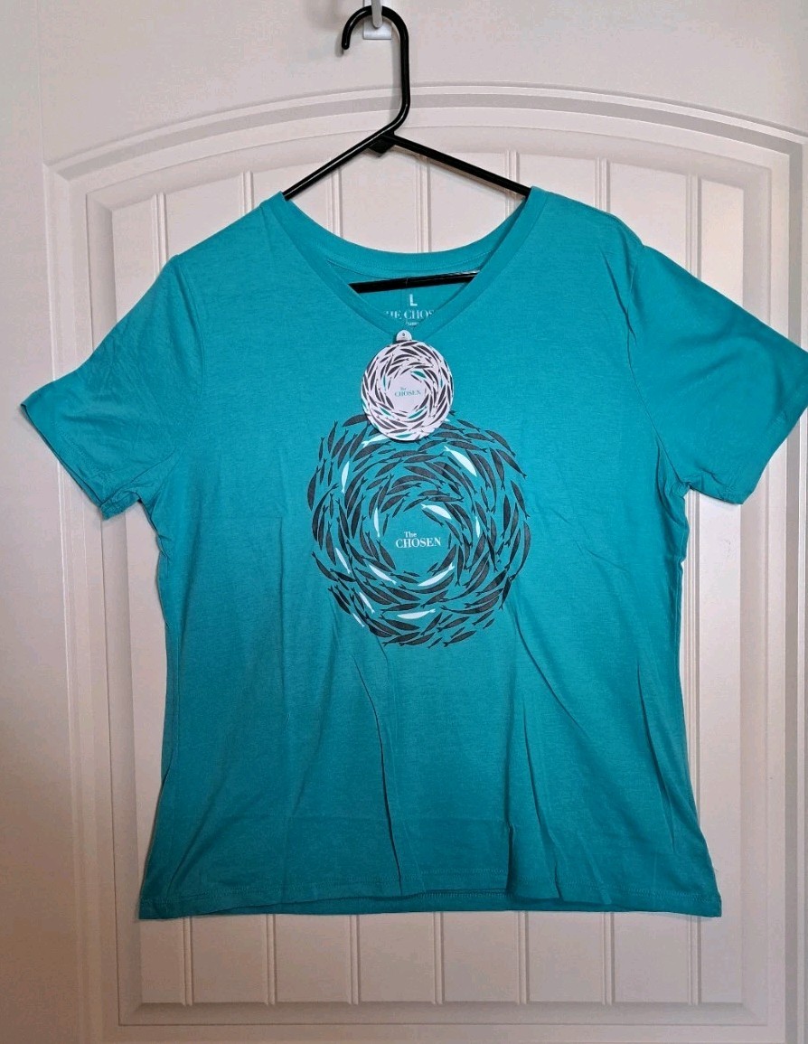 THE CHOSEN Against The Current  V Neck T-Shirt Large In Teal NEW!