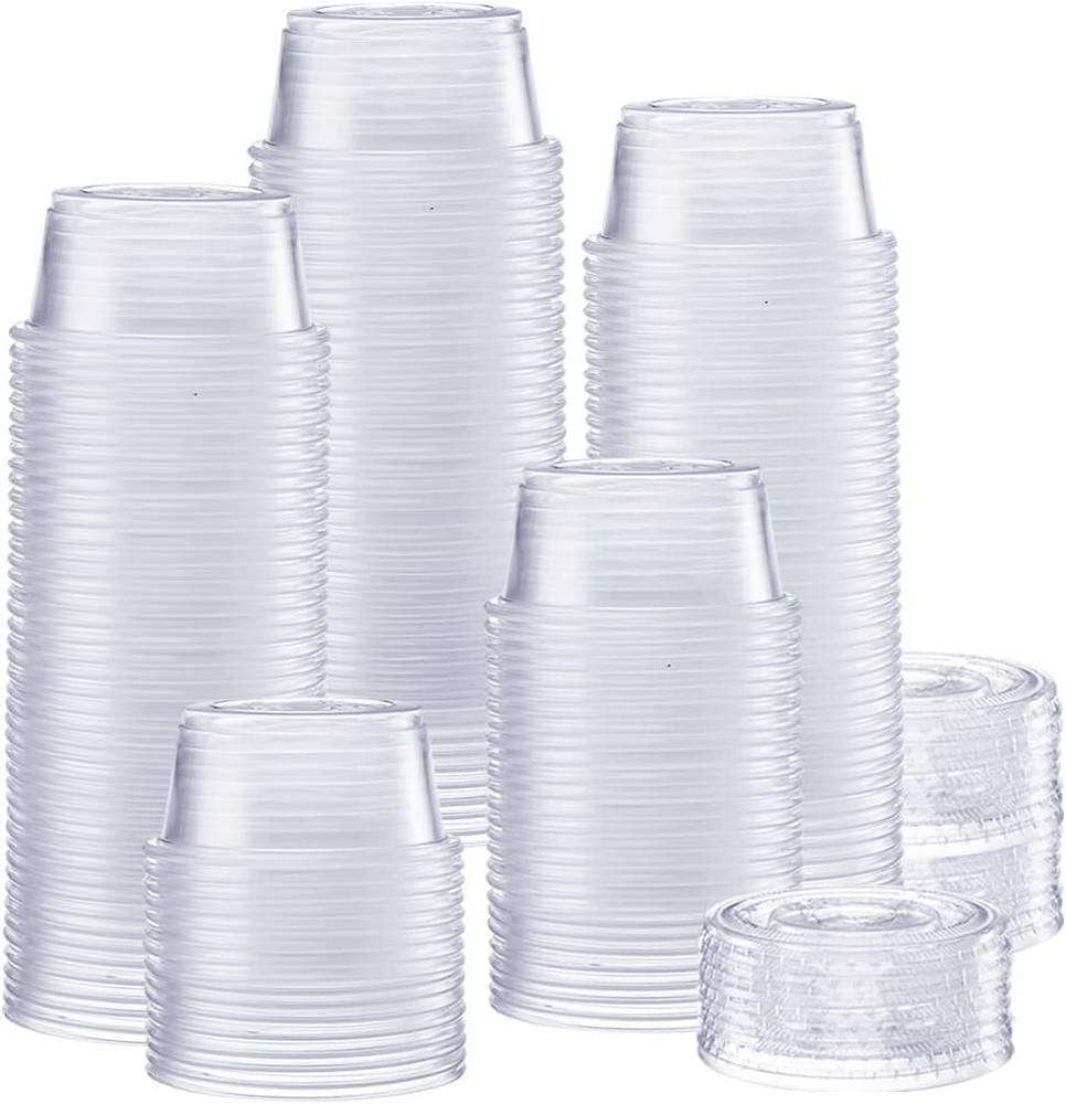 GUSTO [2 Oz. - 200 Count Clear Disposable Plastic Portion Cups with Lids - Souff