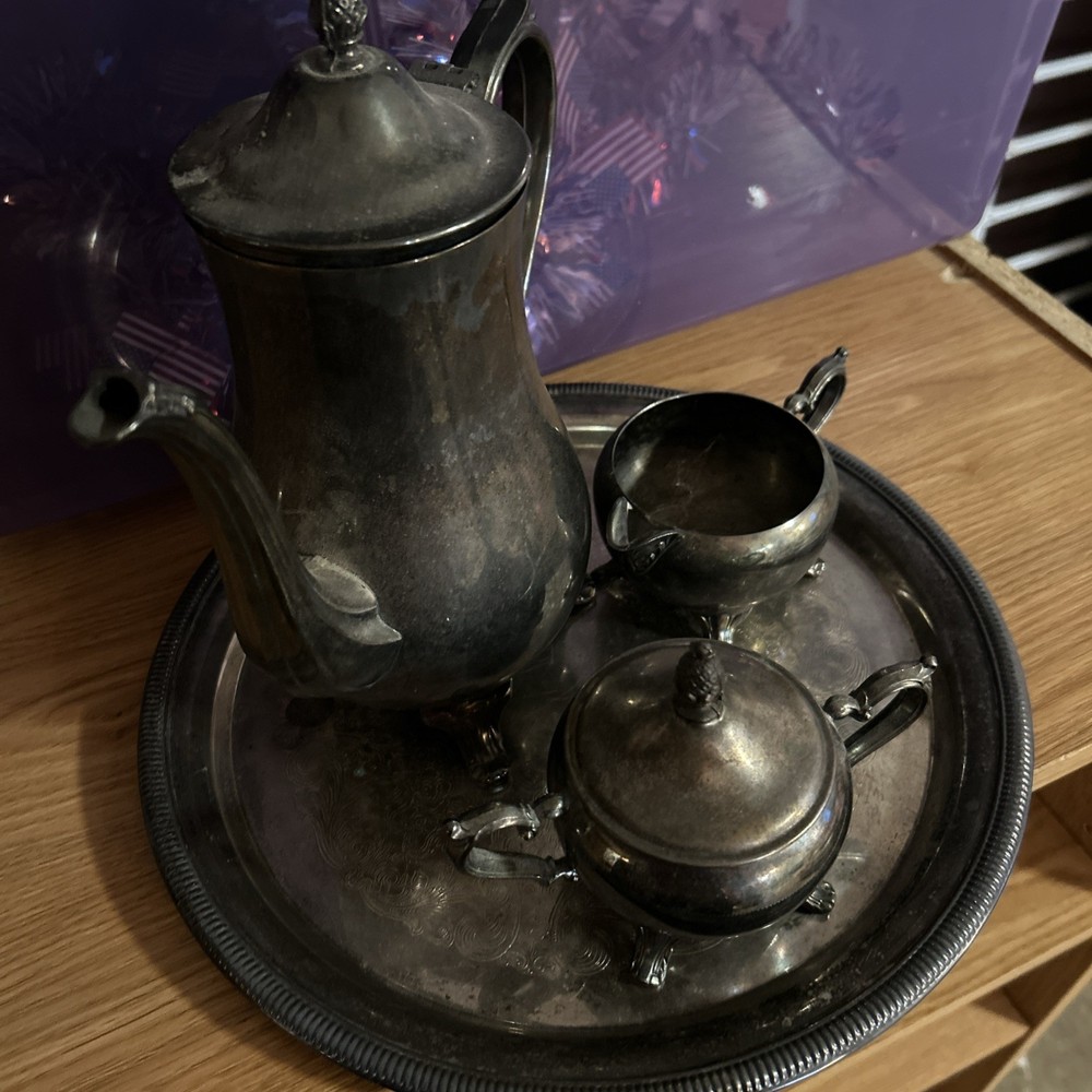 Antique ISC Silver Plated Tea Set with Tray