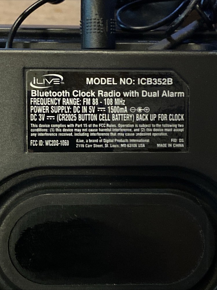 Ilive Bluetooth Clock Radio model ICB352B