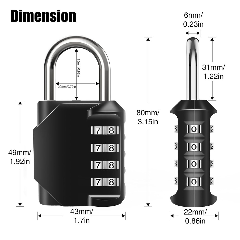 2PCS Combination Lock Waterproof 4 Digit Padlocks with Combination Code Zinc