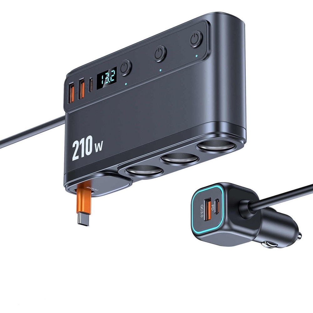 Multi Function Car Charger 9-in-1 with 3 Cigarette Lighter Sockets 6 USB 228W