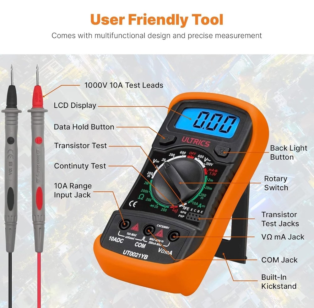 All-In-One Digital Multimeter for DIY Projects - Includes Leads and Battery