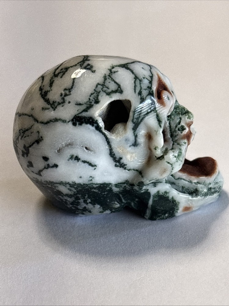 1.8" Geode Moss Agate Crystal Skull Figurine