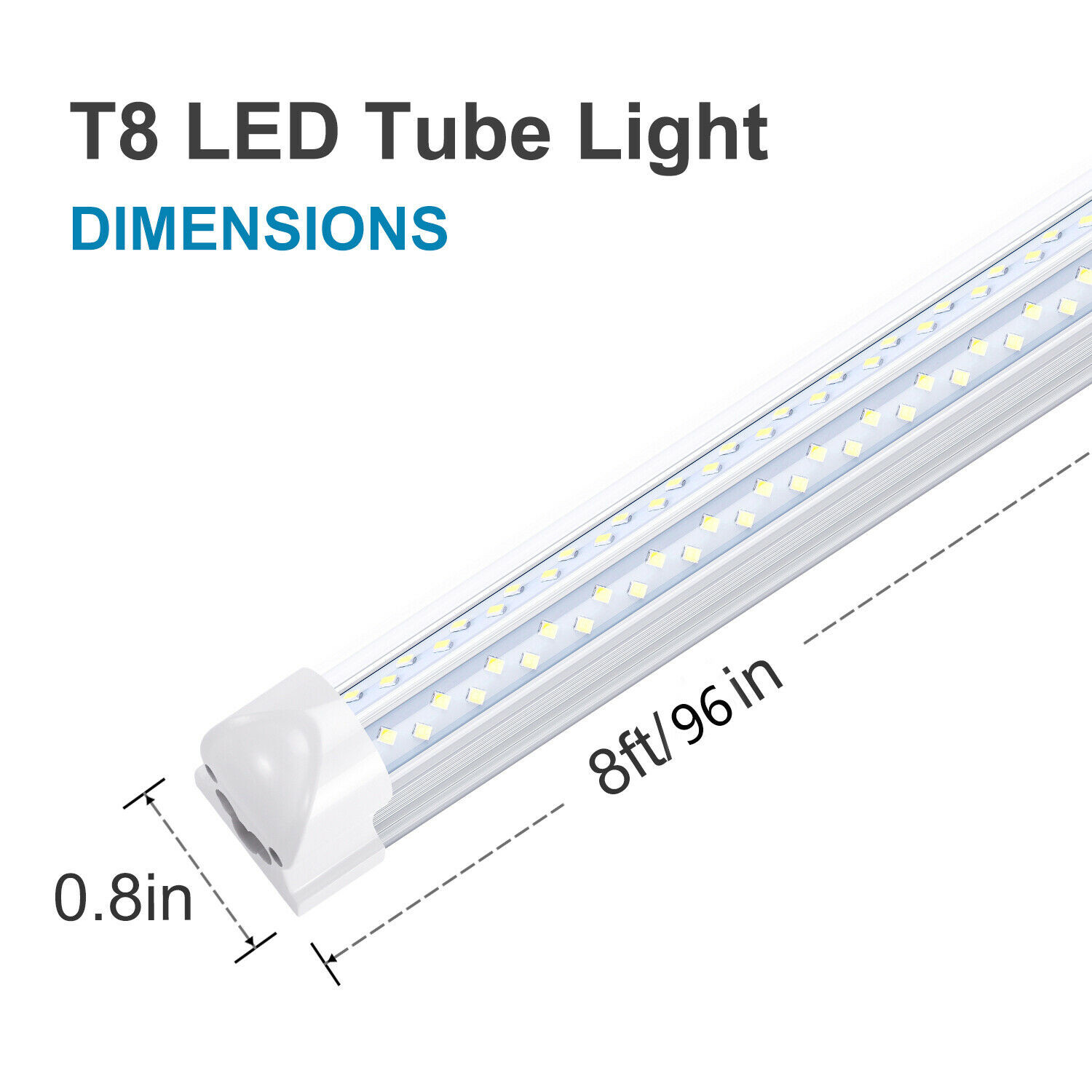 6Pack 8FT 120W LED Tube Light T8 LED Shop Light Fixtures 6000K Garage Bulb Light