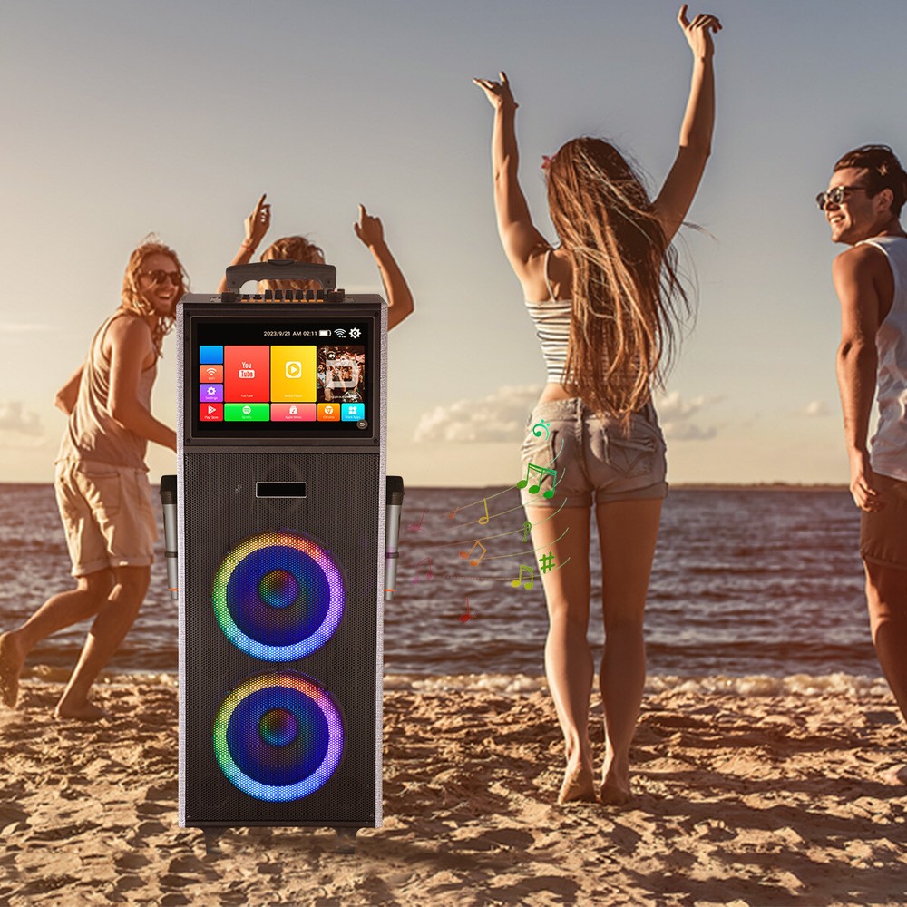 Professional Karaoke Machine Bluetooth Speaker Lyrics Display Screen WirelessMic
