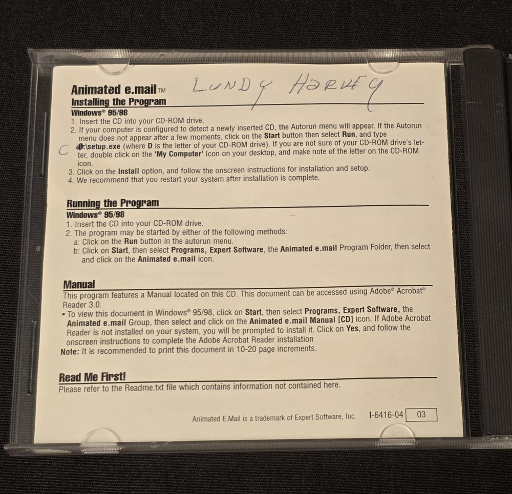 Animated E-mail Vintage Expert Software 1999 CD ROM - Windows 95, 98 💿