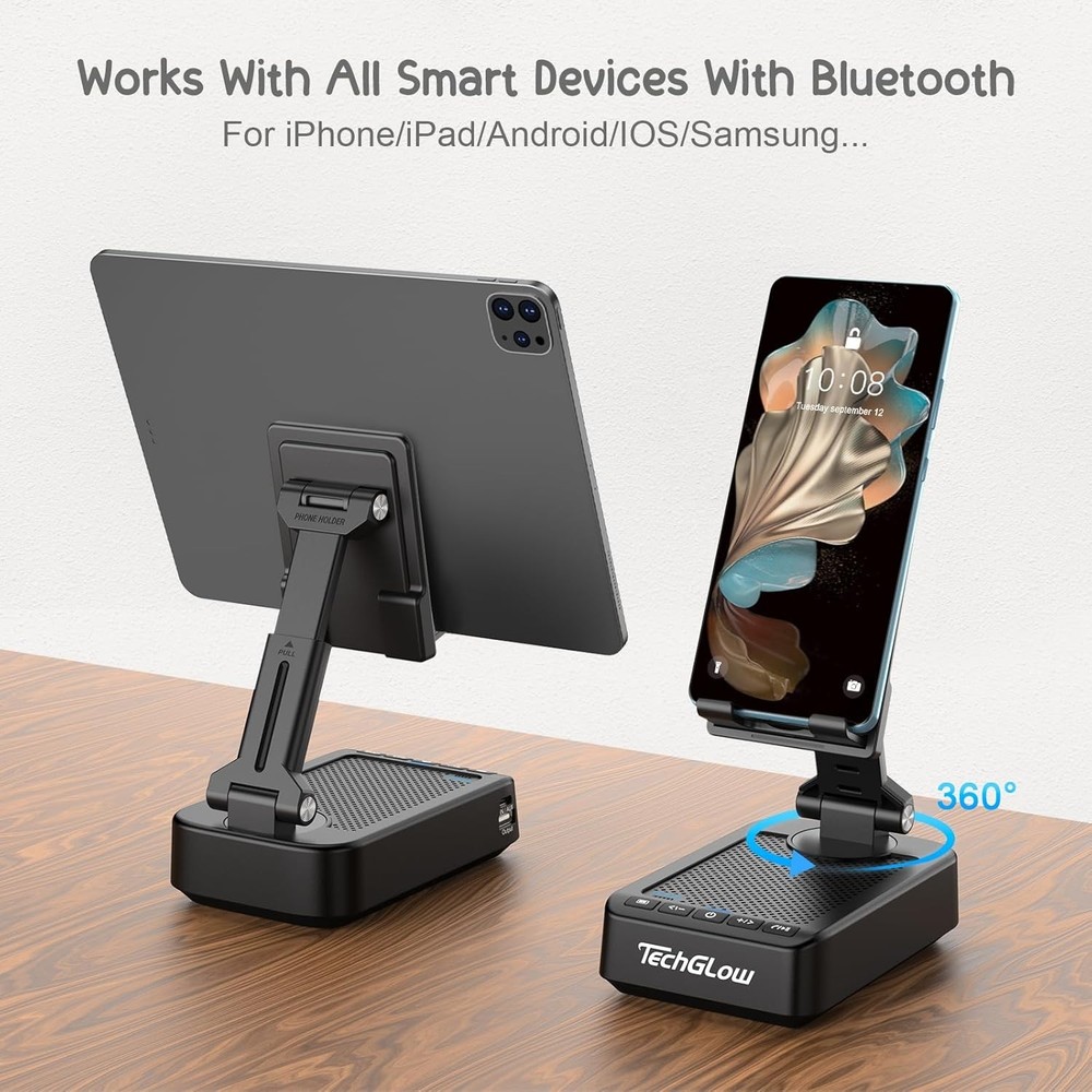 Foldable Cellphone Stand with Bluetooth Speaker Charging Function 360° Rotatable