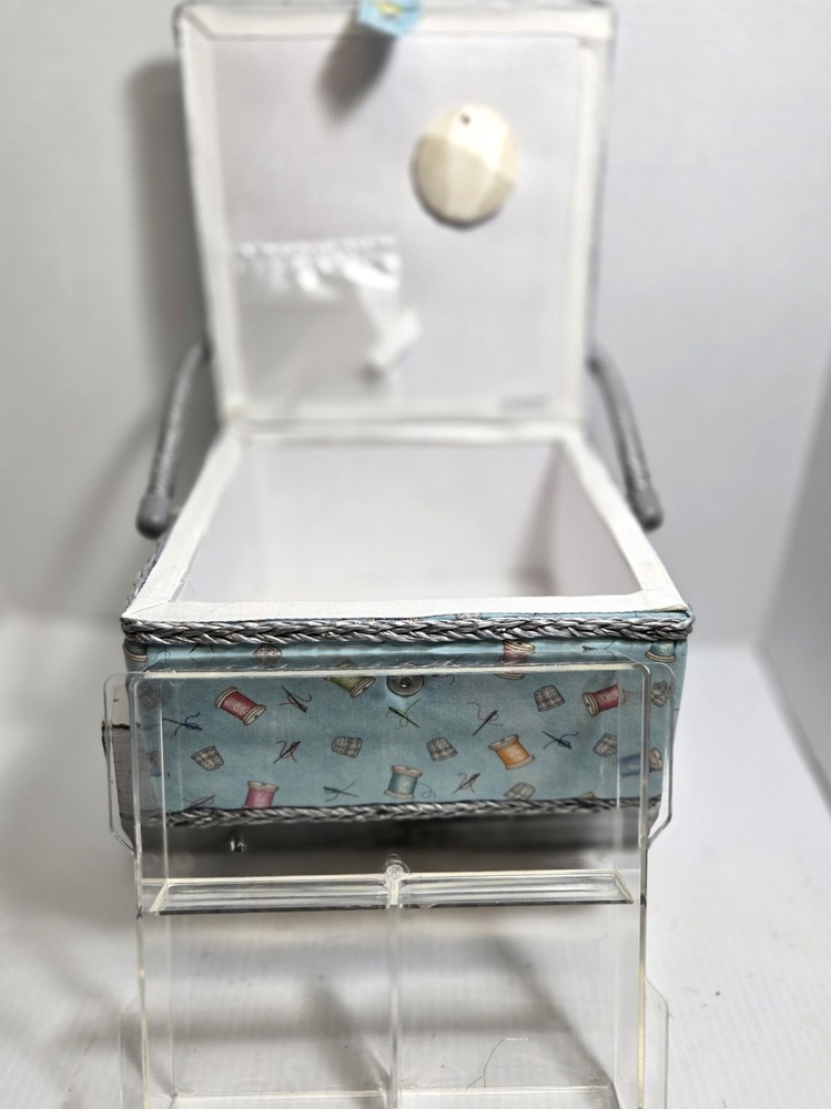 DRITZ ADORABLE CLOTH COVERED HANDLED SEWING BOX 9X9X5