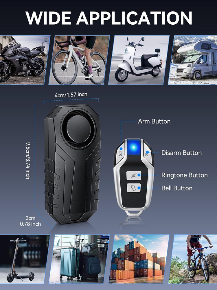Upgraded Rechargeable Bike Alarm, Wireless Vibration Motion Sensor Antitheft Bik