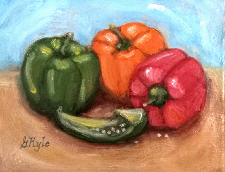 Bell Peppers Oil Painting Original Still Life Handmade Food Art 8 x10 canvas