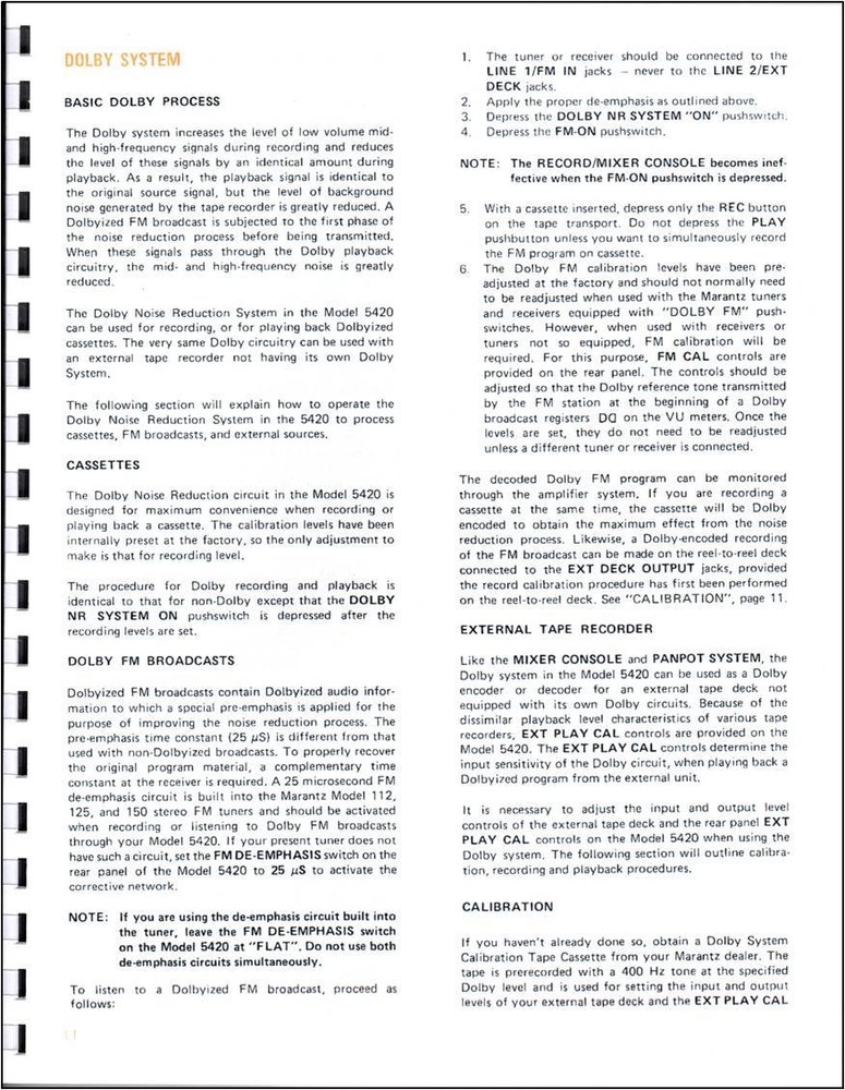 Marantz Model 5420 Cassette Tape Deck Owners Manual
