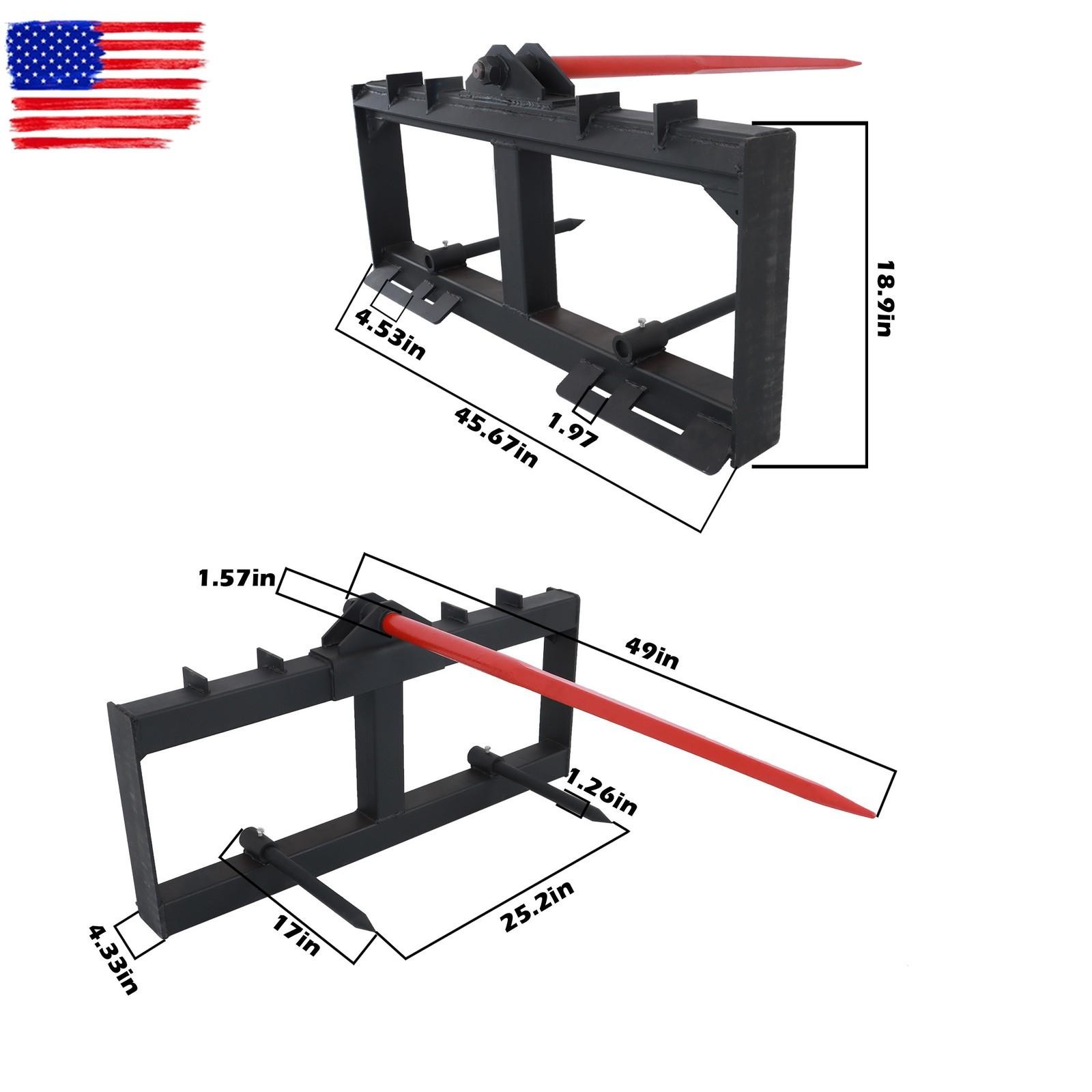 Skid Steer 49" Hay Bale Spear Attachment Heavy Duty Tractor Bale Handling Hitch