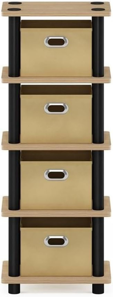 Laci 4-Bins System Rack, Oak/Black/Light Brown