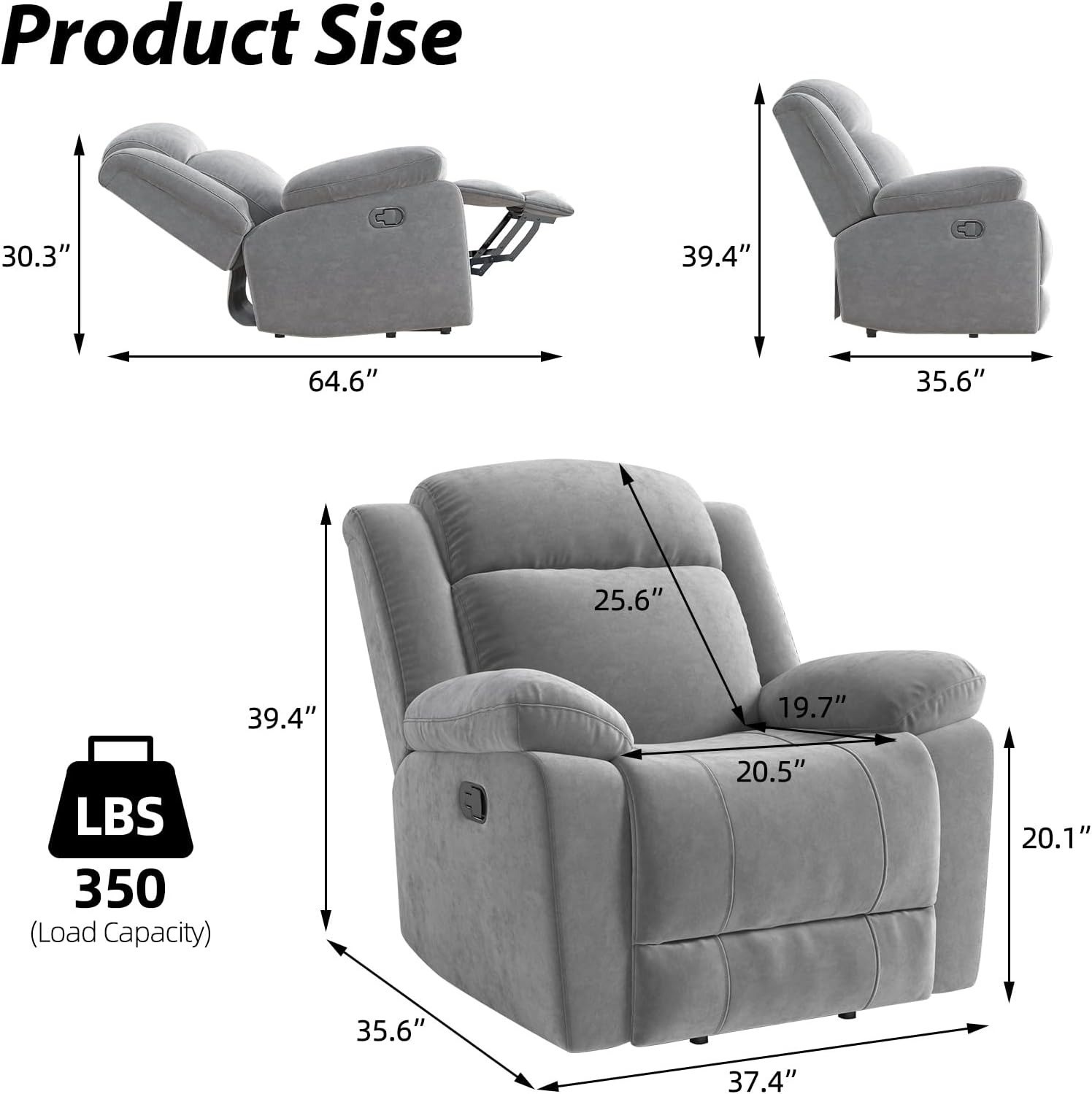 CANMOV Rocker Recliner Chair , Manual Recliners with Overstuffed Backrest