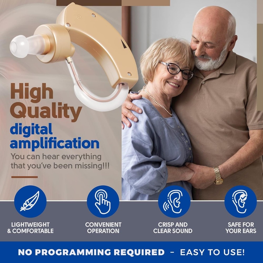 Digital BTE Hearing Amplifier - Noise Reduction, Volume Control, Lightweight