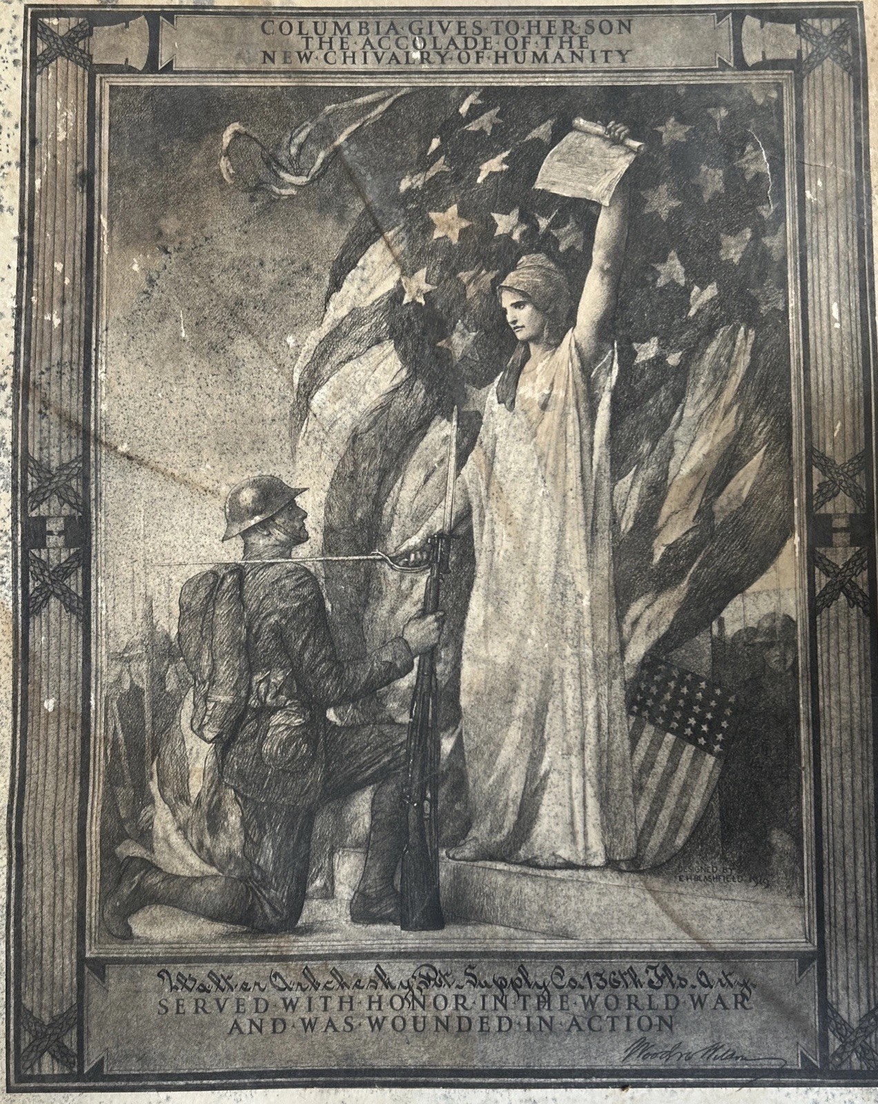 Antique Original WW1 Military Infantry Company Wounded In Action Letter