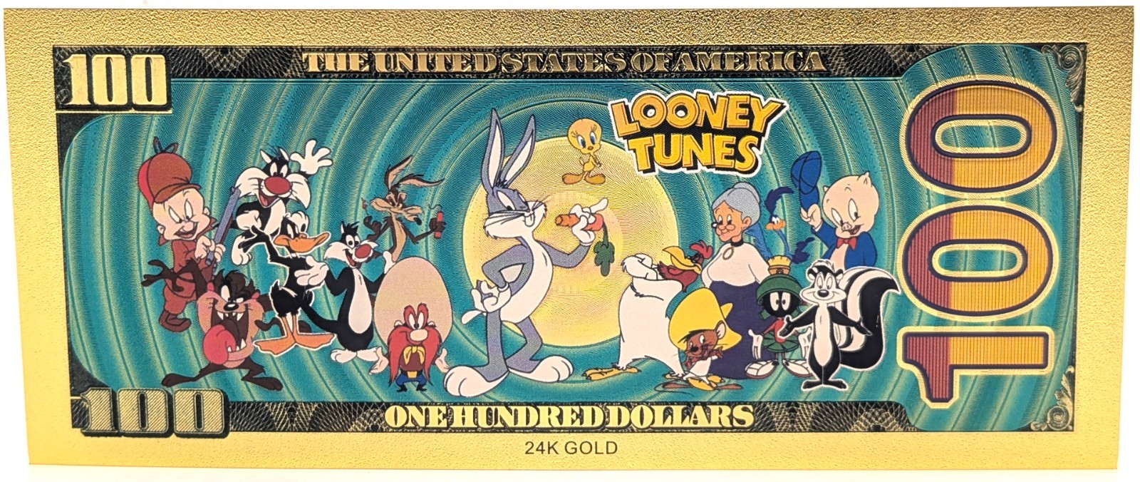 Yosemite Sam Looney Tunes $100 Dollars 24K Gold Foil Plated Note Bill - XX136