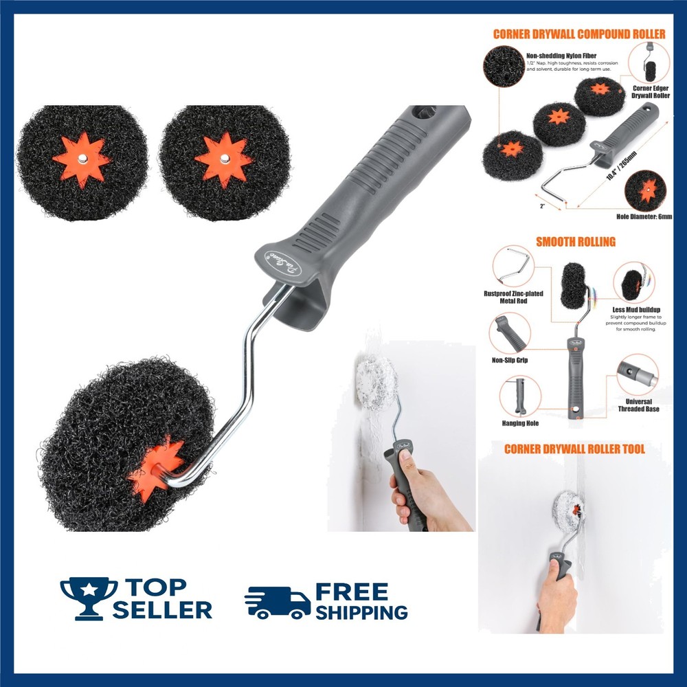4 Pack Drywall Corner Compound Roller Kit, Shed-Resistant Corner Drywall Mud Rol