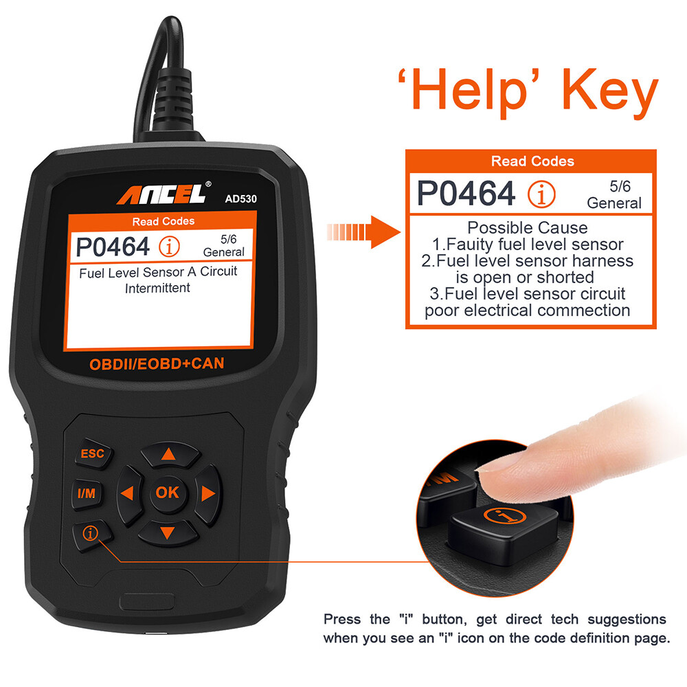 Ancel AD530 OBD2 Scanner Code Reader Car Battery Tester Engine Diagnostic Tool