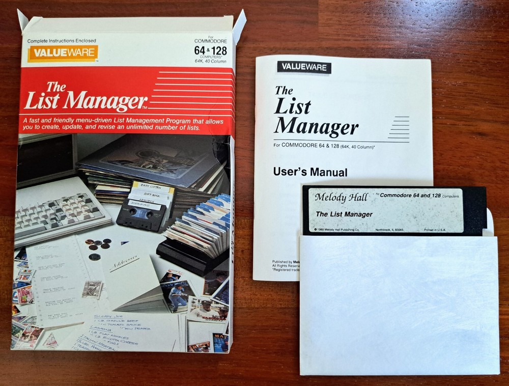 The List Manager, Commodore 64 & 128, 1986, Diskette, Vintage Software
